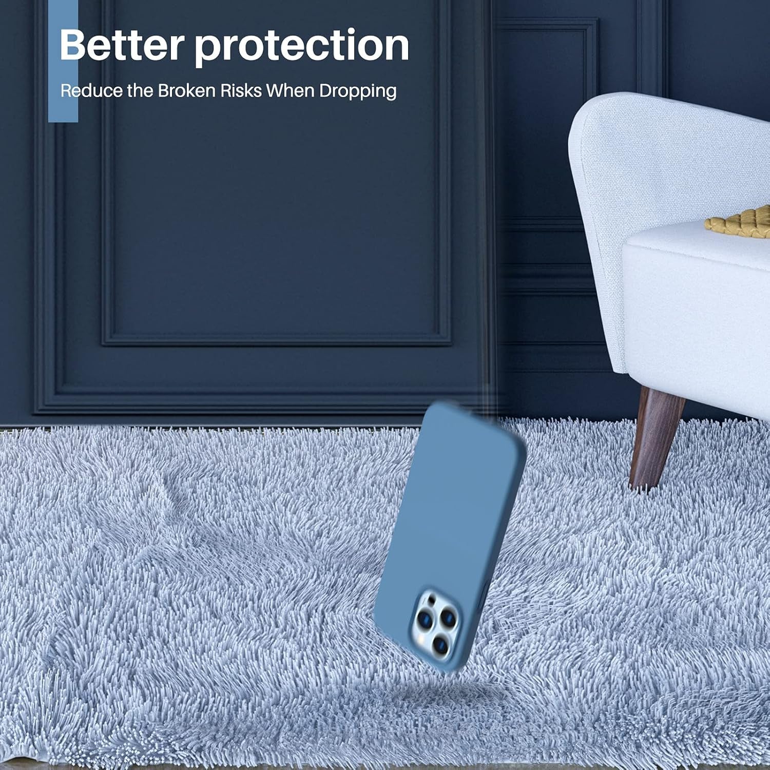 Shockproof Liquid Silicone Designed for Iphone 13 Pro Case Gel Rubber Comprehensive Protection Anti-Shock Cover Case Drop Protection 6.1Inch-Blue